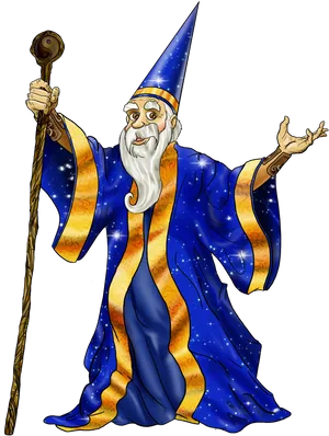 Enchanted Wizardwith Staffand Cape PNG Image