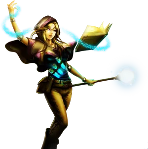 Enchanting Sorceress Casting Spell PNG Image