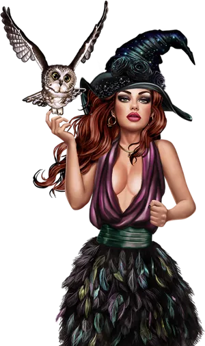 Enchanting Witchwith Owl PNG Image