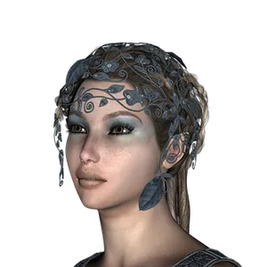 Enigmatic Queenwith Metallic Crown PNG Image