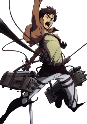 Eren Yeager Action Pose PNG Image