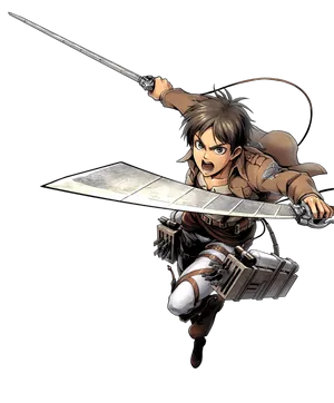 Eren Yeager Attackon Titan Action Pose PNG Image