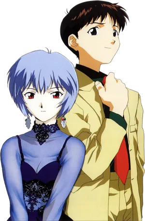 Evangelion_ Characters_ Shinji_and_ Rei PNG Image