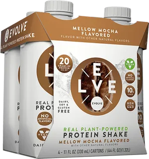 Evolve Mellow Mocha Protein Shake Packaging PNG