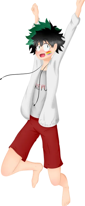 Excited Anime Character Jumping PNG Image