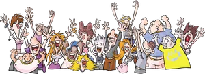 Excited Cartoon Crowd Celebration PNG Image