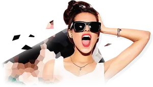 Excited Fashion Model Sunglasses PNG Image