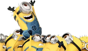 Excited Minions Group Celebration PNG Image