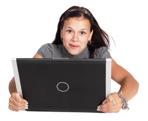 Excited Woman With Laptop PNG Image