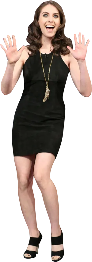 Excited Womanin Black Dress PNG Image