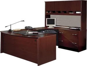 Executive Wooden Desk Setup PNG Image