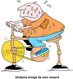 Exhausted Cartoon Man Exercising PNG Image