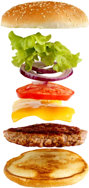 Exploded View Classic Hamburger PNG Image