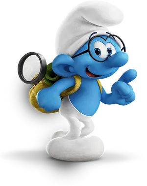 Exploring Smurf With Magnifying Glass PNG Image