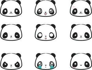 Expressive Cartoon Panda Faces PNG Image