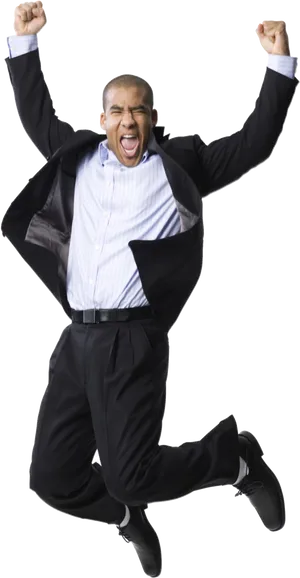 Exuberant Businessman Celebration Jump PNG Image