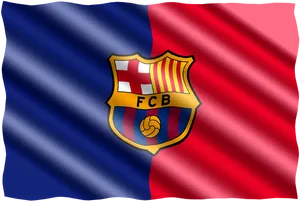 F C Barcelona Logo Waving Flag PNG Image