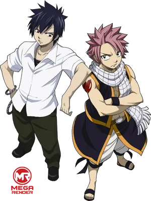 Fairy Tail Natsuand Gray Readyfor Battle PNG Image