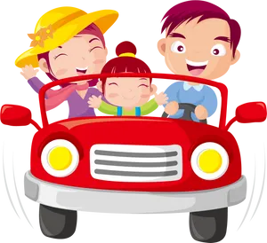 Family Car Ride Cartoon PNG Image