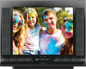 Family Enjoying Color Festival On T V PNG Image