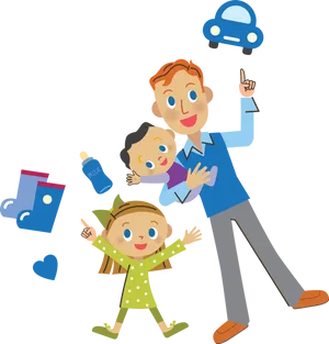 Family Multitasking Cartoon PNG Image