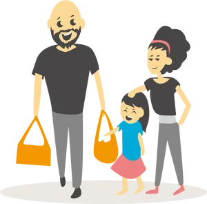 Family Shopping Trip Cartoon PNG Image