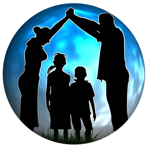 Family Silhouette Under Moonlight PNG Image