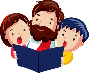 Family Storytime Cartoon PNG Image