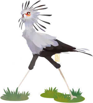 Fantastical Secretary Bird Illustration PNG Image