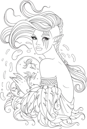 Fantasy Elf Coloring Page PNG Image