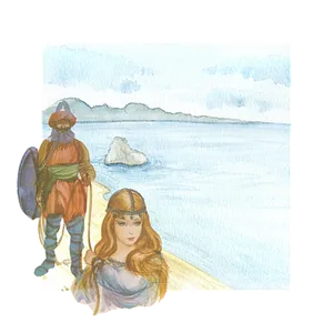 Fantasy Princessand Warriorby Sea PNG Image