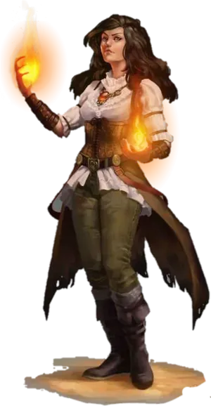 Fantasy Sorceress With Fireball PNG Image