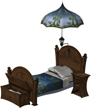 Fantasy Style Bed With Canopy Umbrella PNG Image