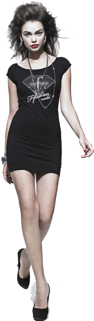 Fashion Modelin Black Dress PNG Image