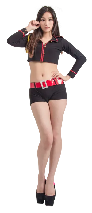 Fashionable Asian Modelin Crop Topand Shorts PNG