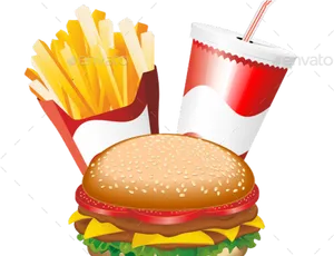 Fast Food Combo Illustration PNG Image