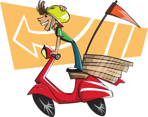 Fast Food Delivery Scooter Cartoon PNG Image