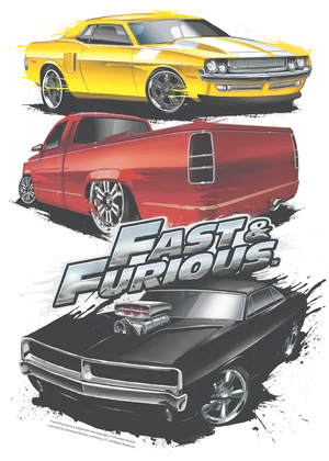 Fast Furious Iconic Cars Graphic PNG Image