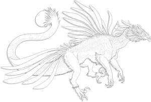 Feathered Dragon Sketch Artwork PNG Image