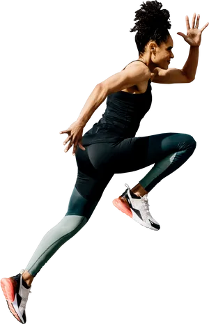 Female Athlete Mid Jump Action PNG Image