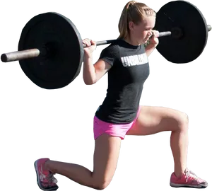 Female Athlete Performing Lunges With Barbell PNG Image