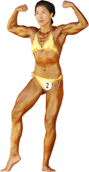 Female Bodybuilder Double Biceps Pose PNG Image