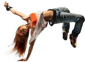 Female Breakdancer Freeze Move PNG Image