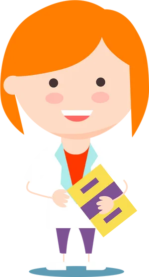 Female Cartoon Scientist Holding Book PNG Image