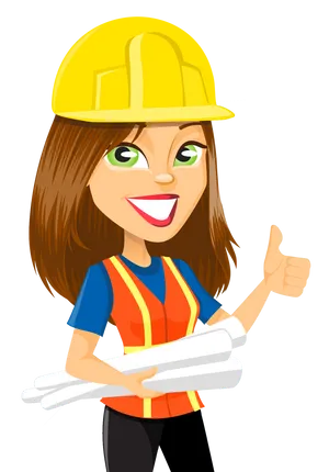 Female Construction Worker Cartoon Thumbs Up PNG Image