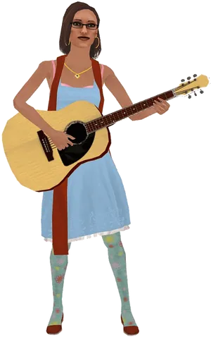 Female Guitarist Cartoon Character PNG Image