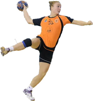 Female Handball Player Jump Shot PNG Image