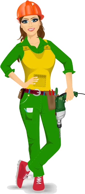 Female Handyman With Drill PNG Image