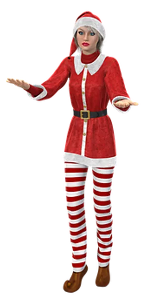 Female Santa Costume Pose PNG Image