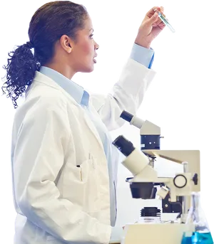 Female Scientist Examining Sample PNG Image